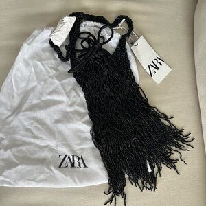 Zara Black Beaded Fringe Accessory